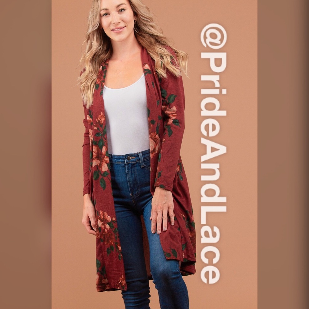 LAST 1 🍂Burgundy Floral Long Cardigan 🍂 - Picture 4 of 6